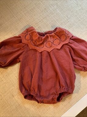 Jessyca Kids Baby Rusty Mauve Eyelet Collar One-Piece Bodysuit